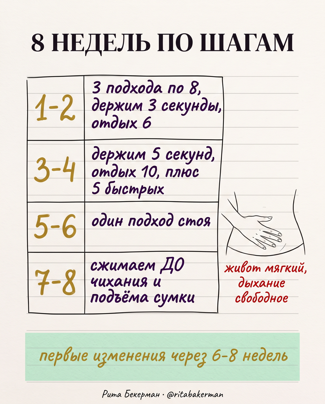 Схема упражнений тазового дна на 8 недель